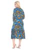 Women's Big Size Dress Square Neck Long Sleeve Turquoise Patterned Plus Size Midi Dress