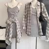 Women's Retro Plaid Long-Sleeved Japanese Sunscreen Shirt for Spring and Autumn