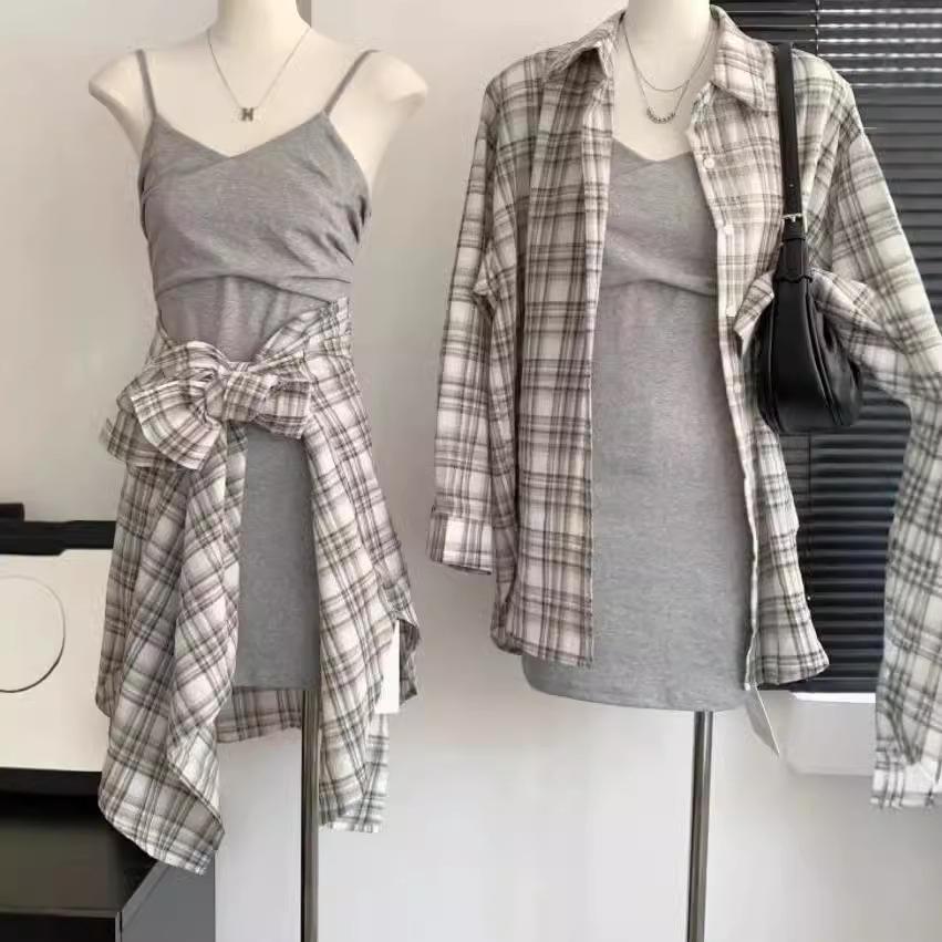 Women's Retro Plaid Long-Sleeved Japanese Sunscreen Shirt for Spring and Autumn