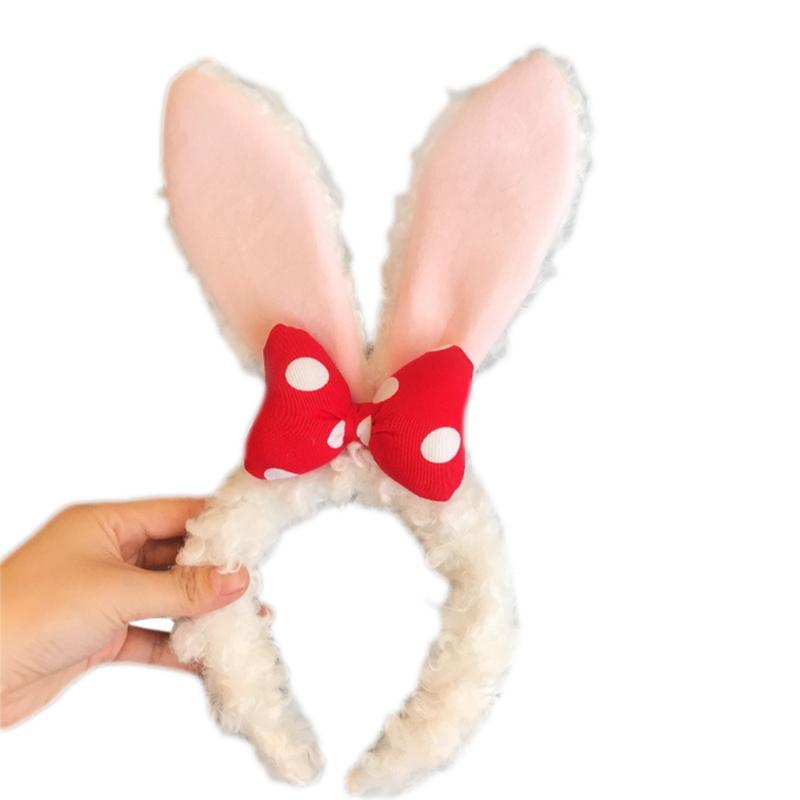 Women Furry Animal Bunny Ears Headdress Plush Rabbit Ears Headband with Bow for Halloween Christmas Cosplay Accessories