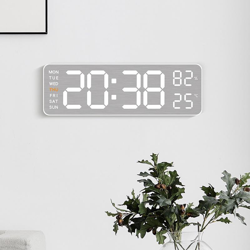 Brushed Metal Wall Clock: Multi-functional LED Alarm with Electronic Display, Cross-border Bestseller