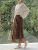 Feiyuan Women's Versatile Pleated Mesh Midi Skirt - Early Spring, Breathable, Large Hem, Commuter Style.