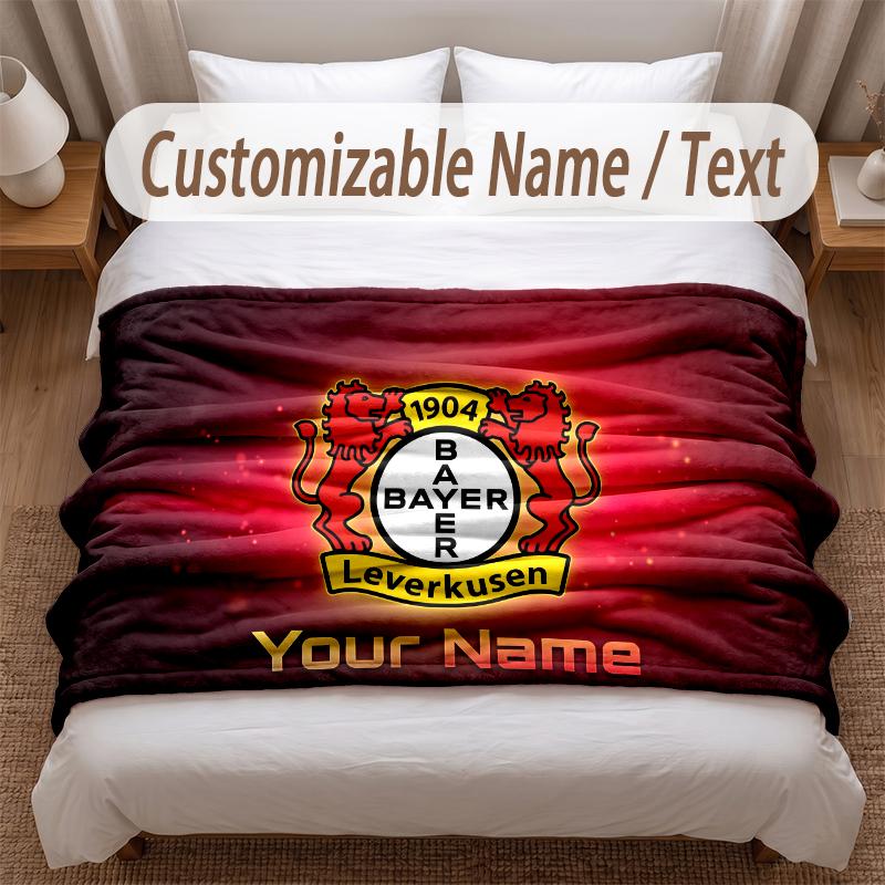 Bayer Leverkusen Football Printed Flannel Blanket Custom Name Text Soft Warm Throw For Bedroom Holiday Gift