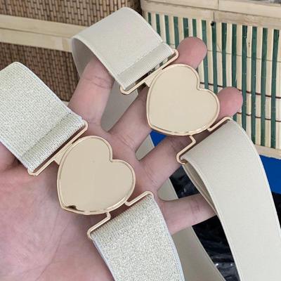 4CM Women's Elastic Waist Heart Pattern Leather Belt for Dress and Jeans