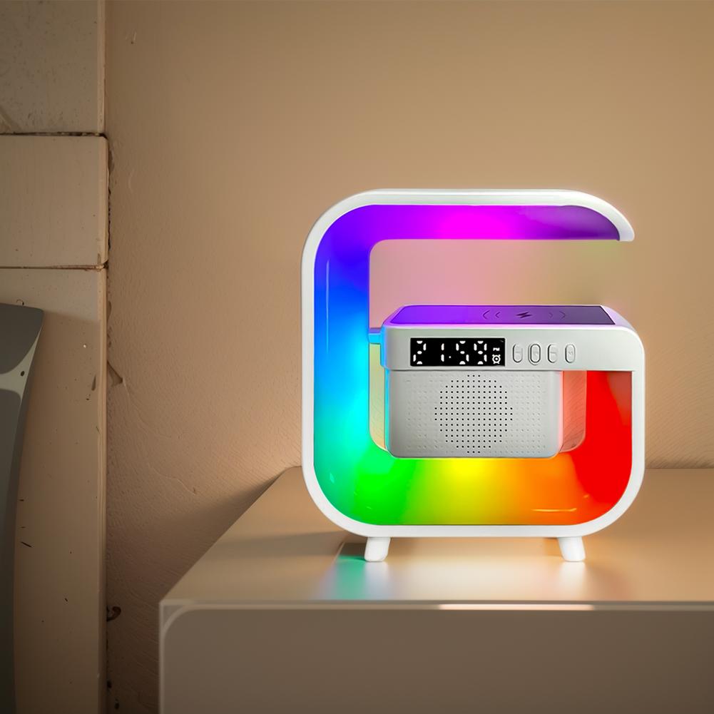 Alarm Clock with Wireless Charging Station Bluetooth-Compatible Speaker App Control Desk RGB Night Lamp for Indoor Bedroom
