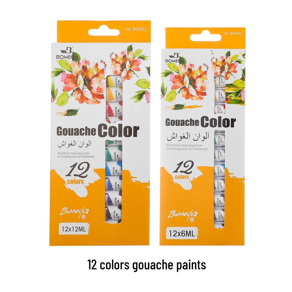 12-Color Acrylic Oil & Gouache Watercolor Pigments Set, 6/12ml - Ideal for Painting Textiles