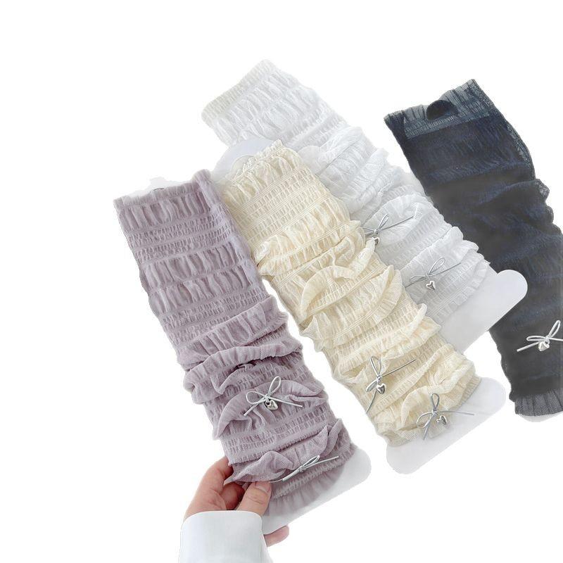 WJN Women's Mid-Calf Thin Socks Breathable Slouch Double Bowknots Stylish Knitted Lolita Leggings Solid Color High Quality