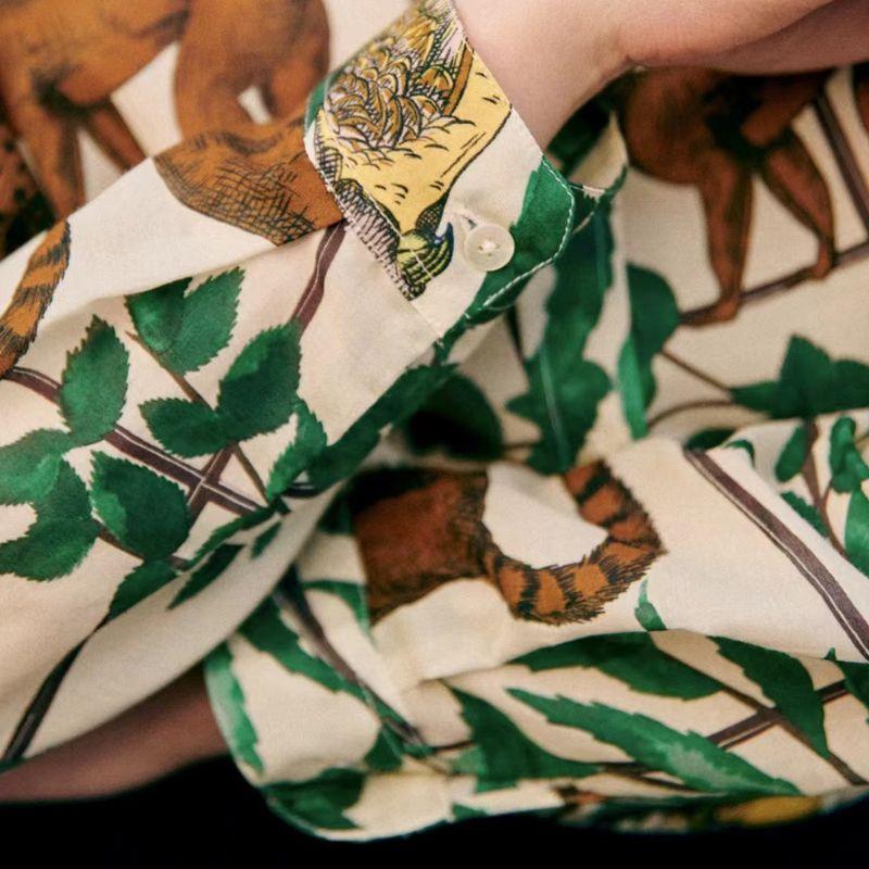 

Fashion Street 2025 Spring New Arrival Wildlife Printing Lapel Shirt Easiest for Match Cool Trendy Tops Women Wildlife Print Shirt L