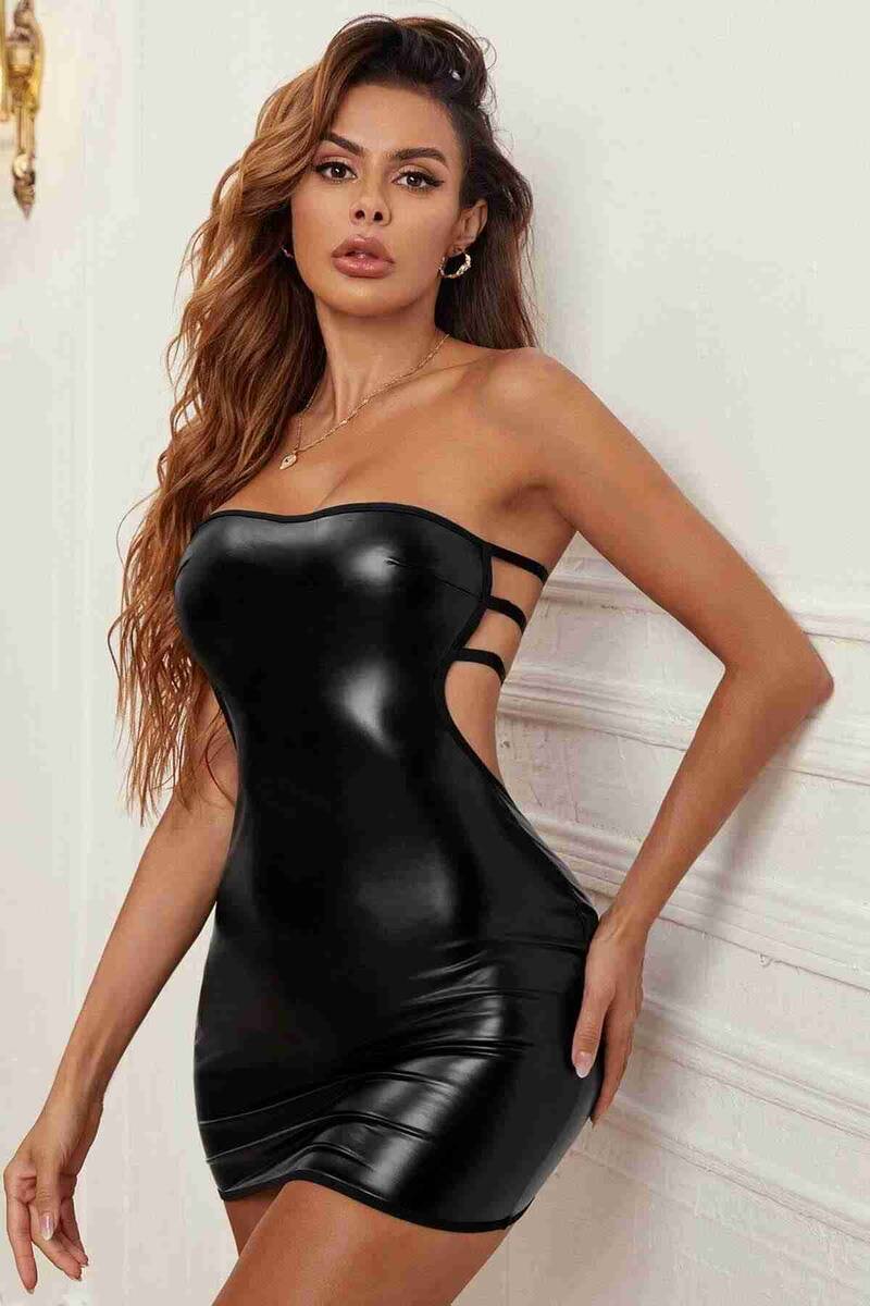 

Merry See Leather Look Sexy Nightgown Underwear Black