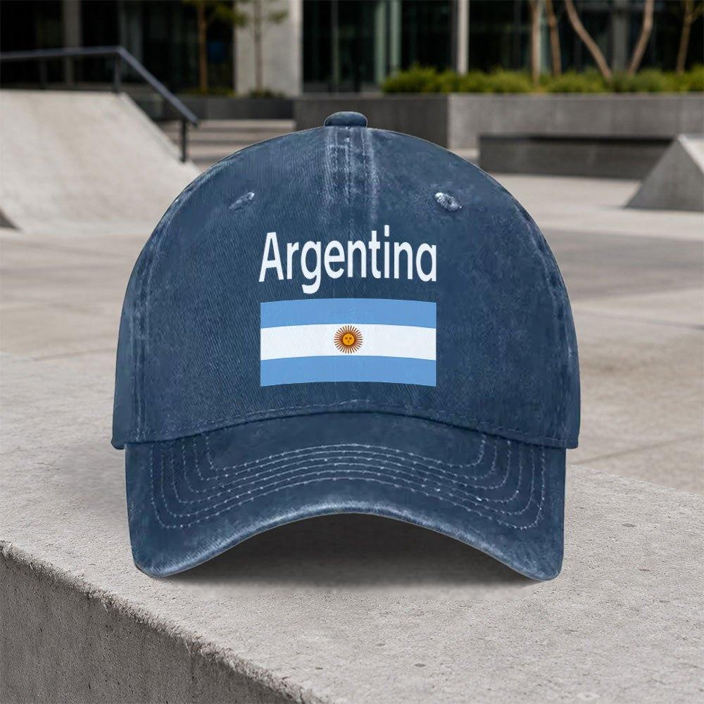 Retro Argentine Flag Washed Baseball Cap Unisex Adjustable Dad Hat for Outdoor Daily Wear Parties Vacations