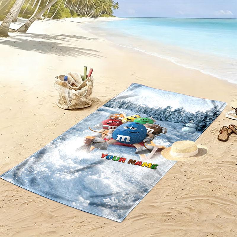 M&M's Custom Name Print Beach Towel, Large Soft Quick Dry Towel for Beach Camping Swimming