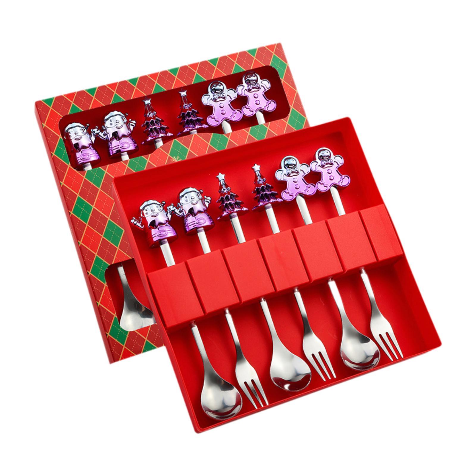 6 Pieces Christmas Dessert Fork And Spoon Set, Christmas Cutlery Utensils, Christmas Fork And Spoon Set for Kitchen,