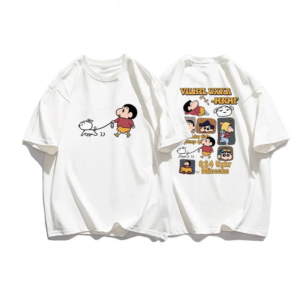 

Новая японская аниме футболка из хлопка с принтом в виде узора Crayon Shin-chan, милый стиль, парная футболка с коротким рукавом, высококачественный топ#Цвет XXXXXL чёрный