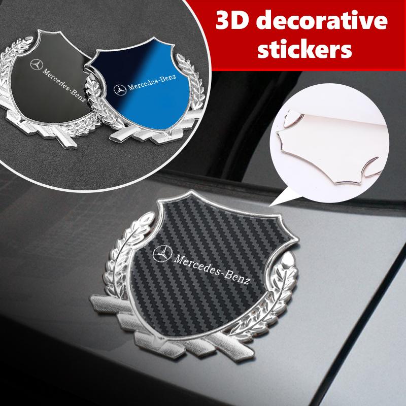 For Benz 3D Emblem Alloy Badge Car Body Side Decal Decoration Sticker Accessories AMG CLA CLS C180 C200 W204 W205 Exclusive A C