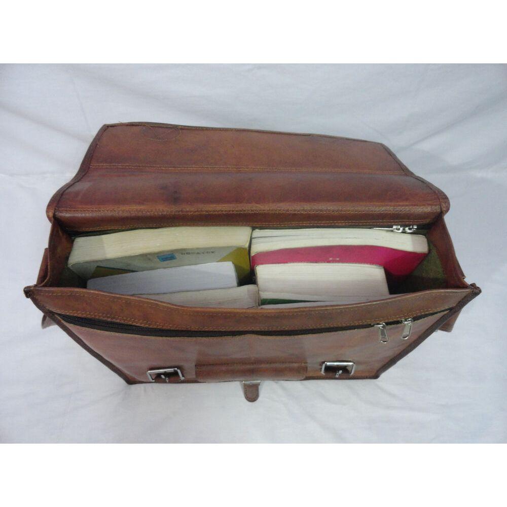 17 In Vintage Leather Briefcase Office Messenger Bag Satchel Laptop Shoulder Bag