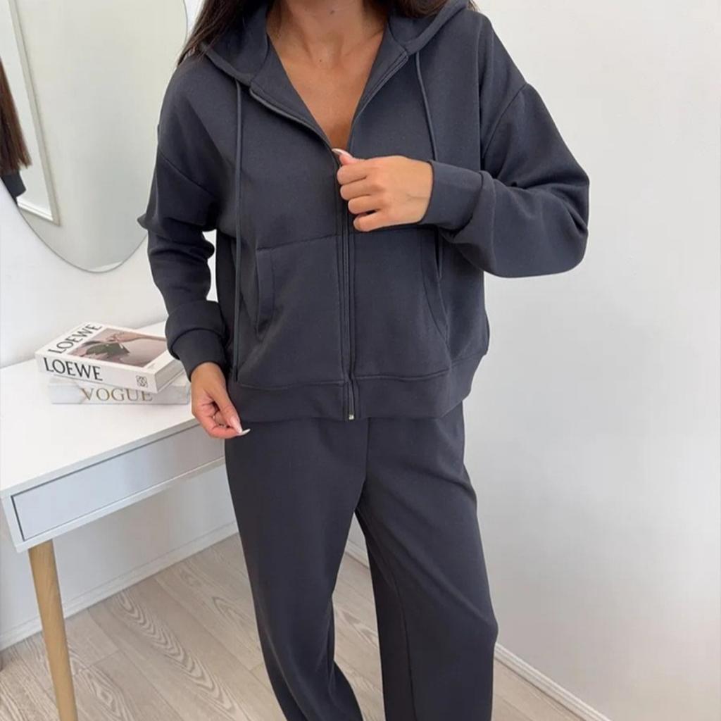 VAYLA Y2K Sportswear Women's Solid Color Long Sleeve Zippered Cardigan Hooded Sweatshirt Lace-up Trousers Two-piece Set
