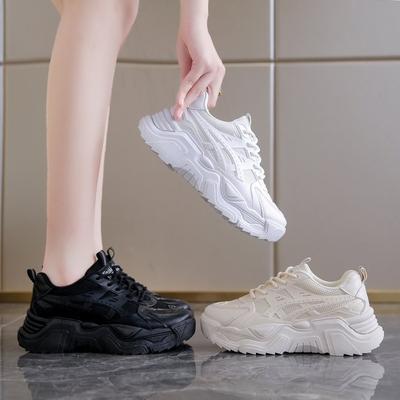 Autumn New Solid Color Platform Dad Shoes Women's All-Matching Fashion Casual Sneaker Student Single-Layer Shoes Wholesale