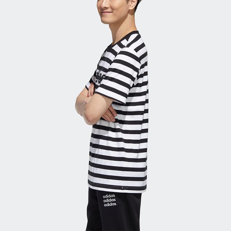 Adidas Neo Striped Sports Pullover Straight T-Shirt Men Tops Black GJ8917