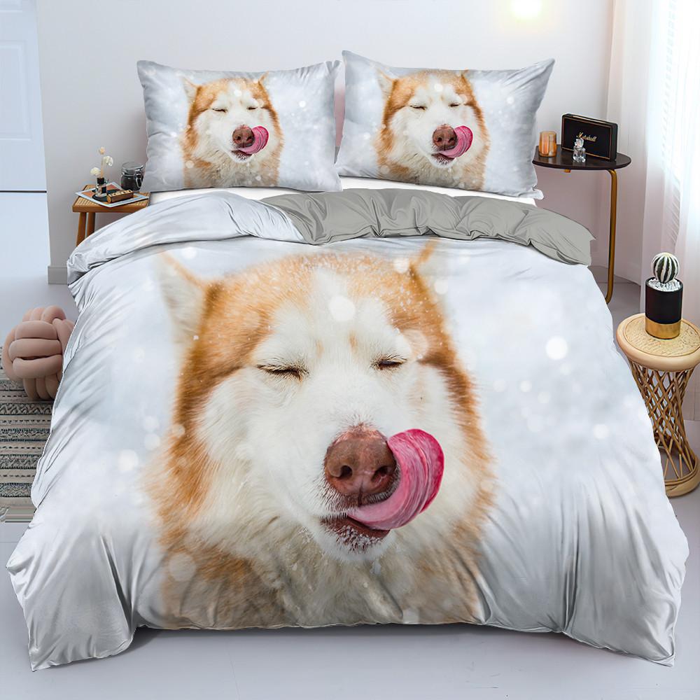 3D Dog King Queen Duvet Cover Funny Puppy Bedding Set For Kids Teens Adults Lovely Pet Animal Black 2/3pcs Polyester Quilt Cover