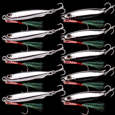 10PC/lot Metal Cast Jig Spoon 10g 20g 30g 40g Lures Set With Hook Casting Jigging Fish Sea Bass Fishing Lure Artificial Bait