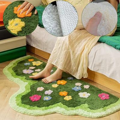 Floral Tufted Carpet Garden Absorbent Non-slip Carpet Soft Rug Anti-slip Indoor Floor Footer Bedroom Bedside Foot Pad Room Decor