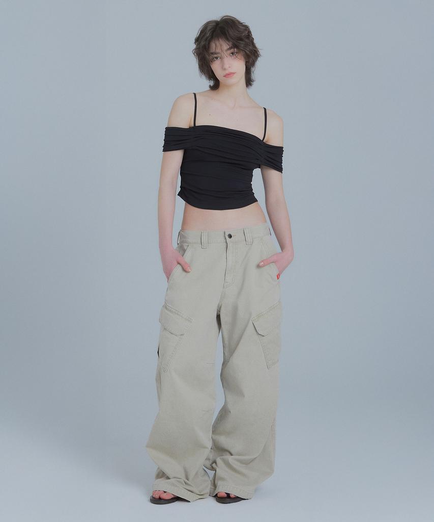 Peulaentigseobiseu Wide Cargo Utility Pants - Beige