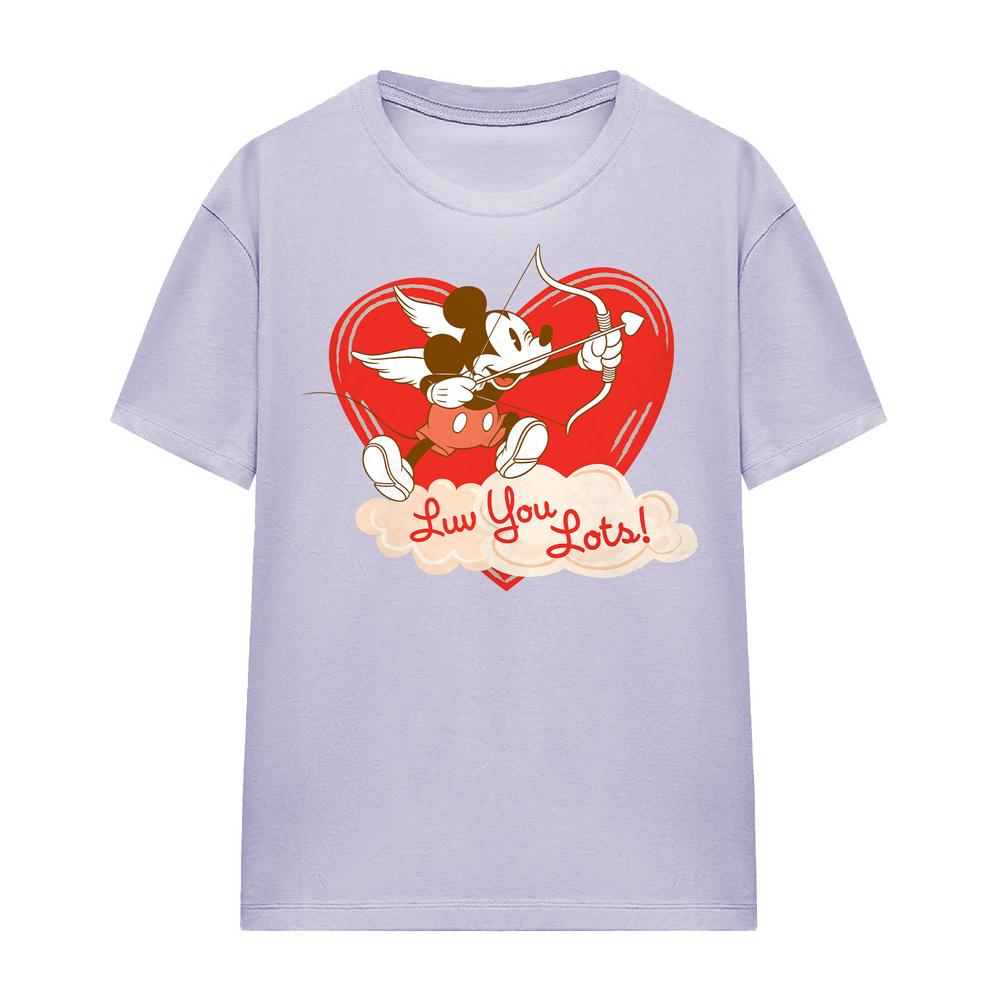 Disney Womens/Ladies Luv You Lots! Mickey Mouse Vintage Valentine`s Day T-Shirt