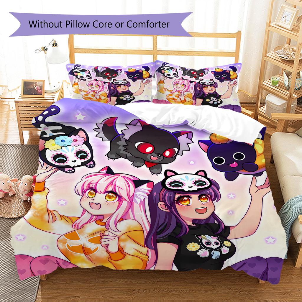 Ropa de cama con patrón Aphmau, juego de edredón, funda de almohada, decoración del hogar, regalo de cumpleaños (1 * funda nórdica + 2 * fundas de almohada, sin núcleo)
