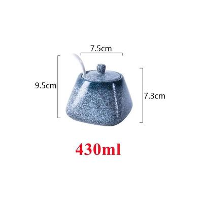 Jarra de tempero de cerâmica criativa familiar, 430ml com colher, sal de cozinha, cominho, açúcar, condimentos, frascos de especiarias, recipientes de armazenamento de ervas