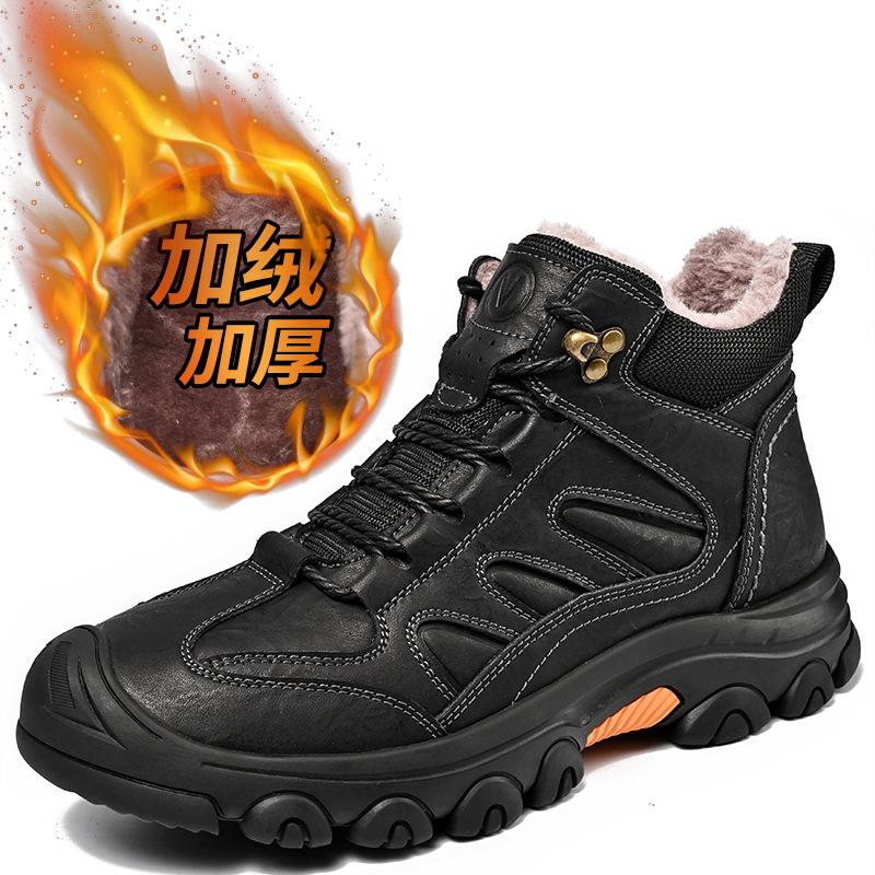 Tooling Shoes Men's 2025 New Winter Velvet Warm Outdoor Casual Shoes Medium Top Soft Sole Non-slip Mountaineering Shoes Large Size