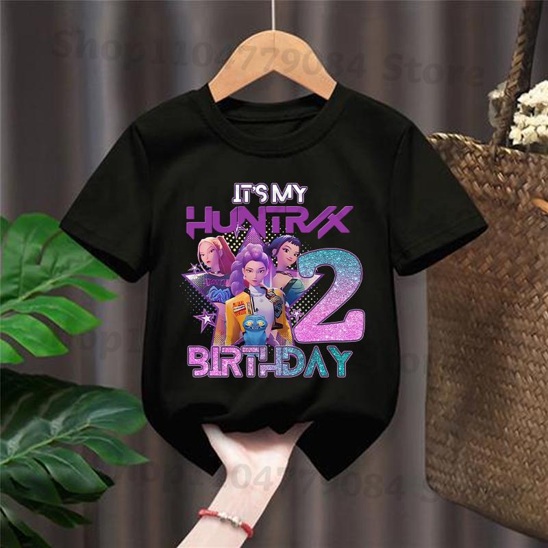 Kpop Demon Hunters CuteT-shirts for Children Cartoon Number Printed Short-sleeved Top Girls Summer Fashion T-shirt Birthday Gift