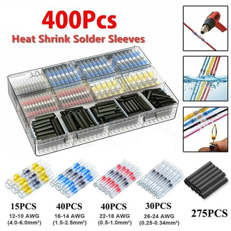 50/100/500/800/1200Pcs Heat Shrink Butt Crimp Terminals Waterproof Solder Seal Electrical Butt Connectors Wire Cable Splice