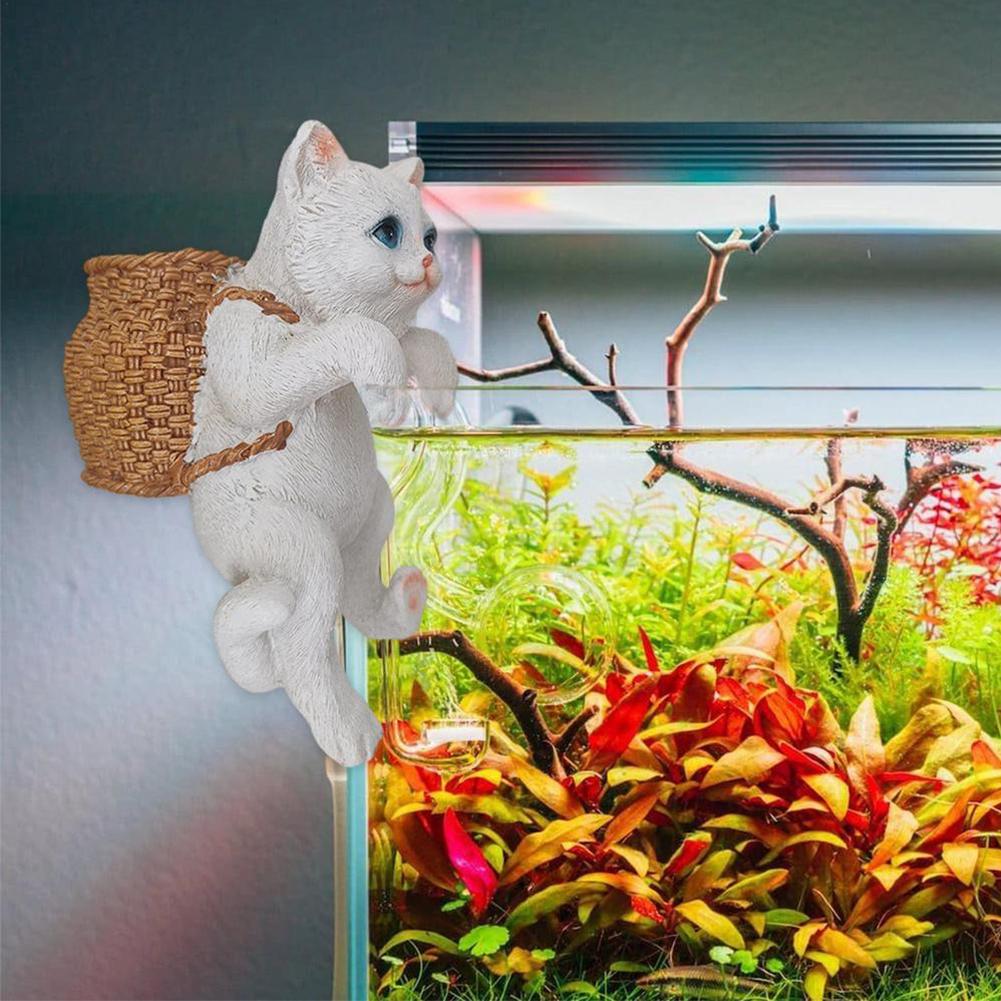 Fish Tank Creative Cute Hanging Backpack Cat Artificial Lifelike Ornaments Aquarium Landscaping Decoration