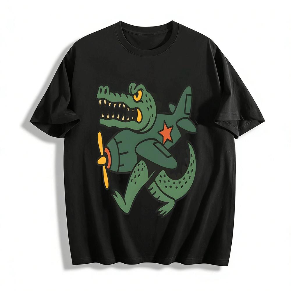 

Cartoon Crocodile Plane Print Casual Short Sleeve T-Shirt Pure cotton T-shirt XXS