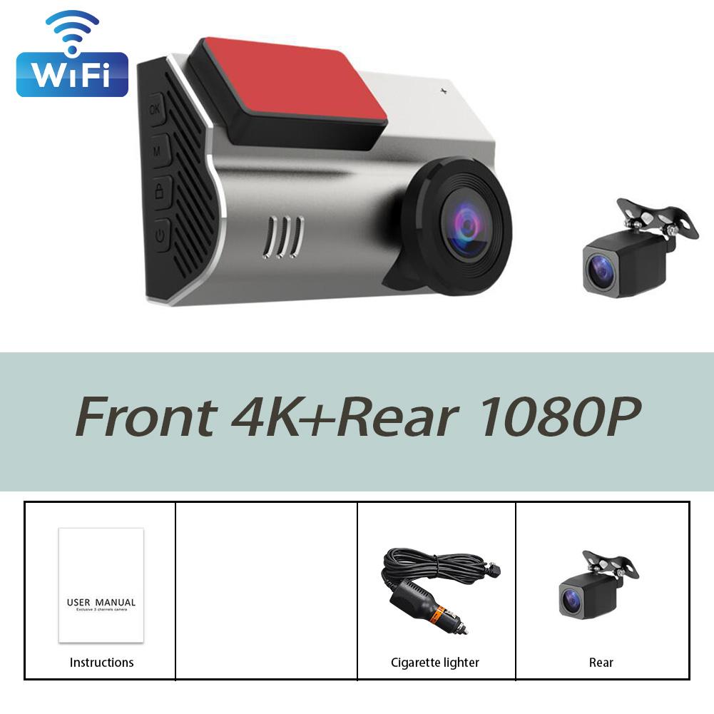 

Автомобильный видеорегистратор UHD4K+1080P Видеорегистратор WiFi GPS Двойной объектив спереди и сзади Широкоугольный обзор сзади Голосовое управление Циклическая запись NONE