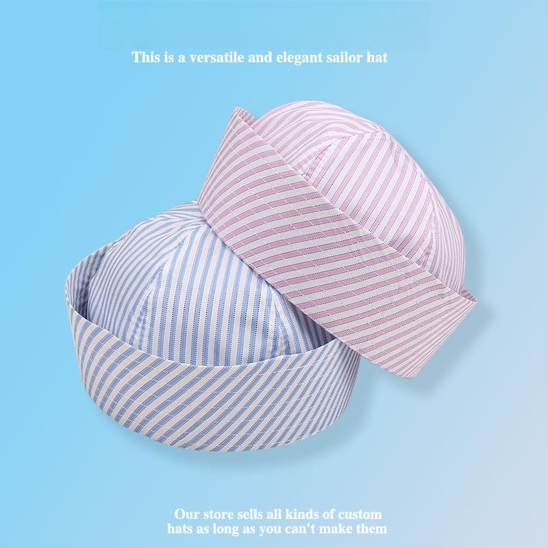 1pc Fashionable Striped Sailor Hat Versatile Breathable Korean Style Ins Flip Cuff Octagonal Beret Hats Sunscreen UV Protection