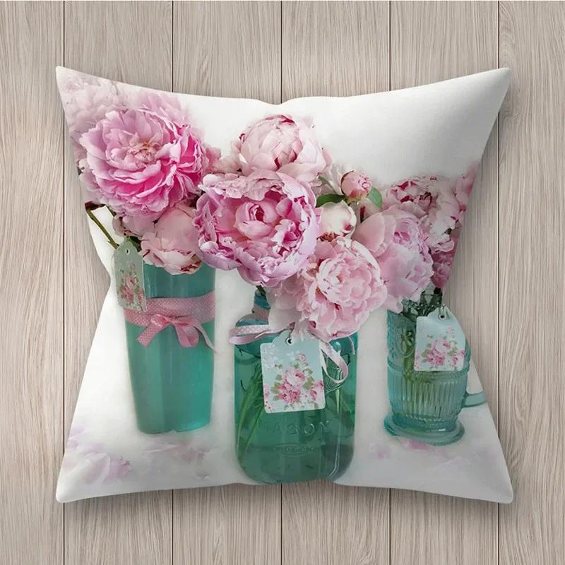 Square Polyester Cushion Cover Living Room Home Decor Throw Pillow  Rustic Rose Printed  Case