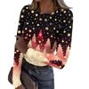 Women's  And Winter Slim Bottom T-shirt Fashion Casual Christmas Printed Round Neck Pullover Long Sleeve Top