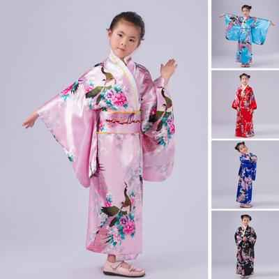 1 sada Dívčí tradiční kimono pyžamo Živé barvy Květinový potisk páv Snadné nošení Pohodlné kimono