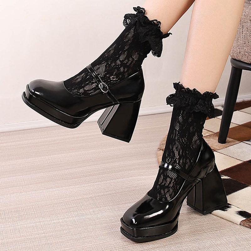 

Женские туфли Мэри Джейн в стиле Лолиты, новые модные туфли из лакированной кожи с увеличенным водонепроницаемым квадратным каблуком 2024 года 41 чёрный