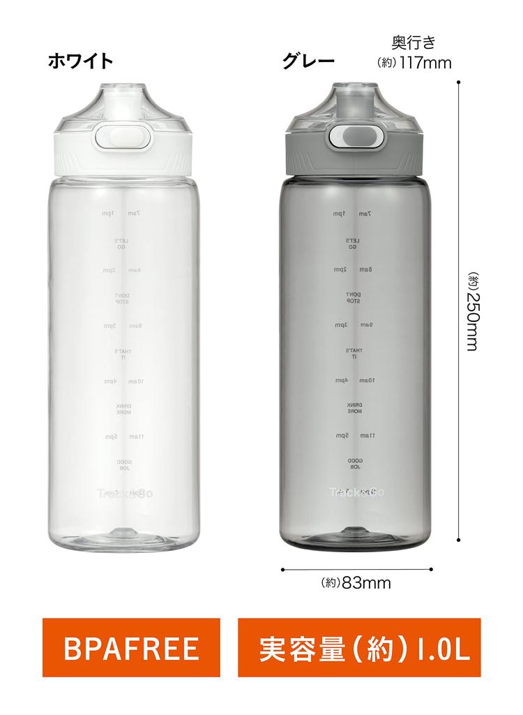 CB Japan Santeco Track and Go Water Bottle with Time Marker and Memo Tritan Pad, Gray, One-Touch, Lightweight,