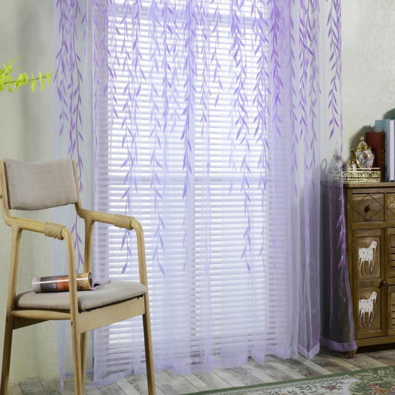 

210*95cm Vintage Pastoral Floral Tulle Voile Door Scarf Valances Drape Sheer Window Curtain Home Decor 100X200cm фиолетовый