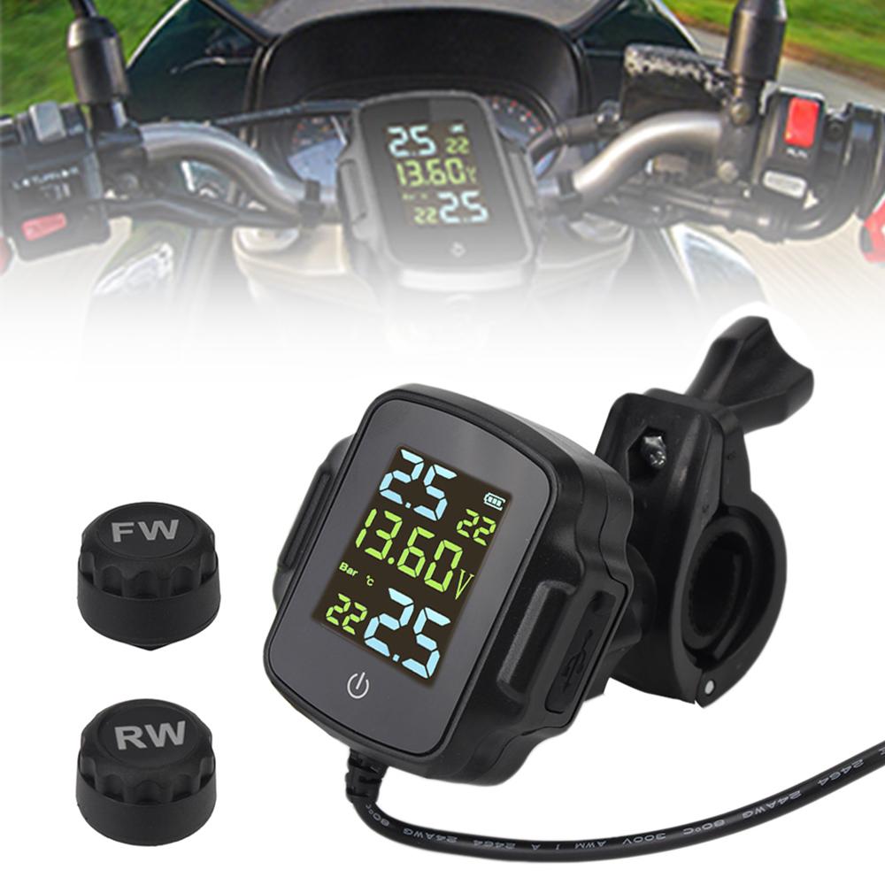 For Phone Tablet Motorcycle TPMS LCD Display USB Charger With QC 3.0 Tyre Temperature Alarm System With 2 External Sensors