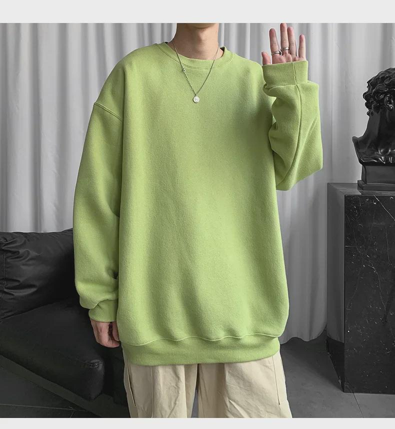 Men's Trendy Hong Kong Style Long-Sleeve Sweatshirt - Versatile, Loose-Fit Solid Color for Couples and Students, New Autumn Top