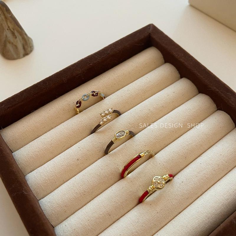 Elegant Red String Lucky Ring with Copper Coin and Micro-Inlays - Versatile, High-End Style for the Index Finger