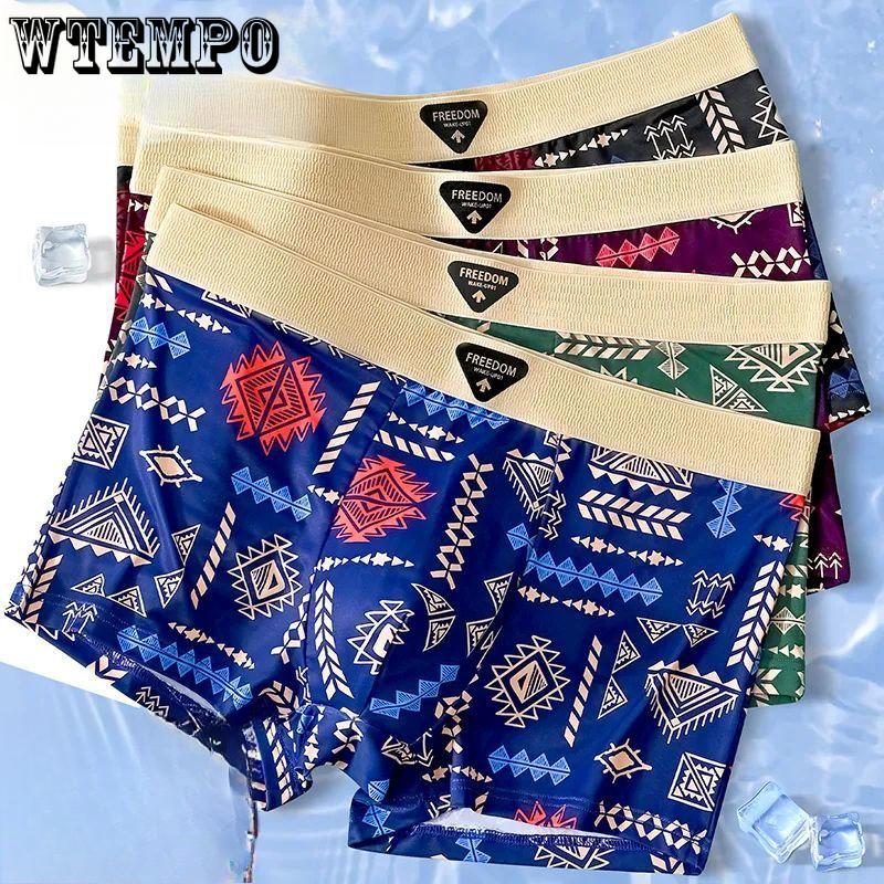 

4 шт. мужского нижнего белья из ледяного шелка, летние трусы с плоскими штанинами, дышащие шорты с квадратными штанинами, для взрослых и мальчиков, боксеры-слипы 4XL