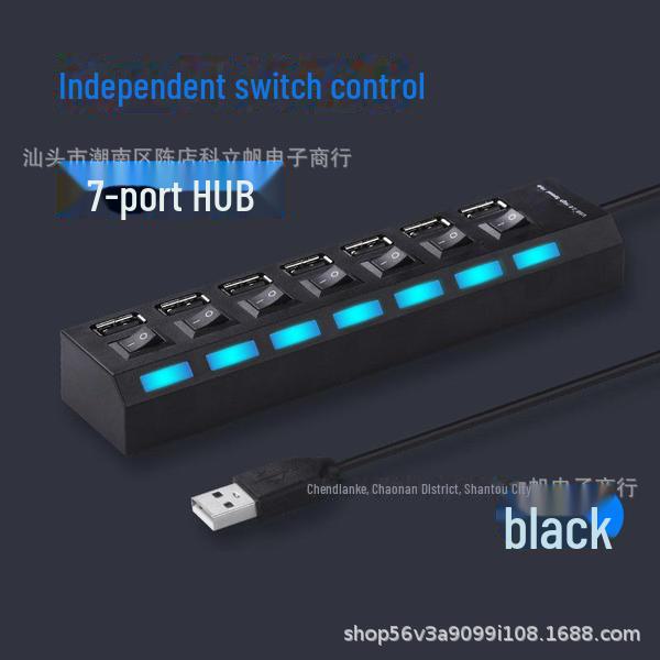 

7-портовый USB-концентратор-разветвитель с независимыми переключателями и 4-портовый высокоскоростной расширитель Light Hub 7 ports чёрный