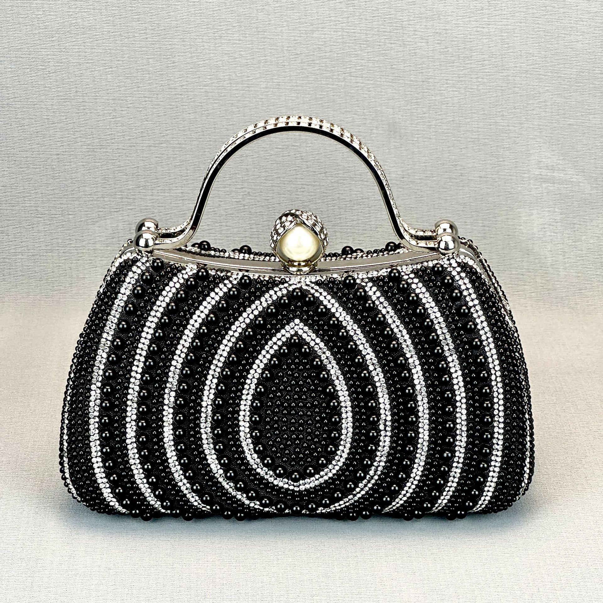 2025 fashion water drop pearl portable messenger bag women rhinestone shoulder socialite party dinner bag light luxury чёрный