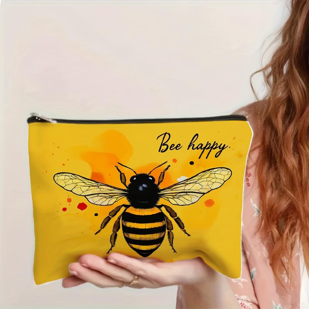 A Bee Printed Patterned Makeup Bag- Multifunctional Zipper Pouch, Jewelry Storage Bag, Perfect Travel Zipper Small Storage Bag.