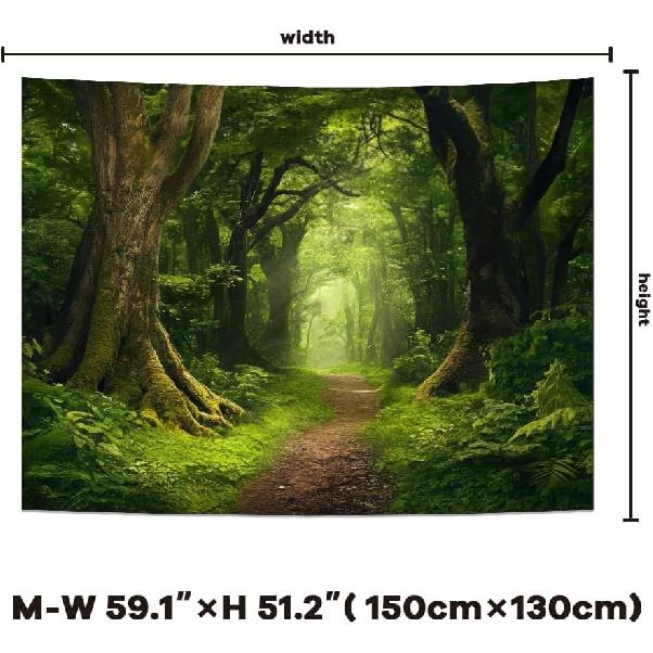 Amtoodopin Forest Tapestry Nature Landscape Tapestries Green Tree Tapestries Misty Forest Wall Art Jungle Scenery Tapestry Wall Hanging for Living